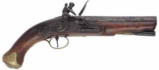 Antique Trade Pistol,
.63 caliber, 7" barrel, flint lock,
walnut, brass, marked Barnett