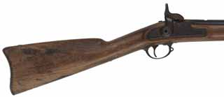 Antique U. S. Model 1863 Springfield Musket,
.60 caliber smoothbore, 24" cut down barrel,
percussion, walnut, aged to a well worn patina