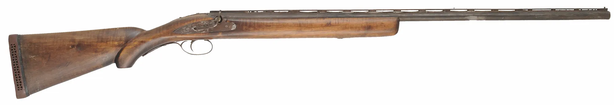 Muzzleloading Shotgun,
 12 gauge choked, 36" Melot barrel,
mule ear percussion lock, L&R trigger, iron trim, crude