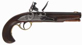 Kentucky Belt Pistol,
.40 caliber, 6" barrel,
flintlock, walnut, brass trim, 
as-new, by A. Edge