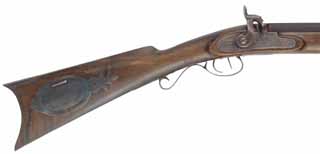 Hawken Halfstock Rifle,
.58 caliber, 32" barrel,
percussion lock, maple, iron trim,
used, by the late J. Westburg