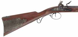 Double Cape Gun,
.50 caliber rifled and smoothbore, 29" barrels,
large Siler flintlocks, maple, iron, by J.T. Phillips