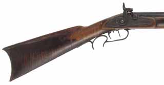 Antique Ohio Fullstock Longrifle,
.40 caliber, 37-1/2" barrel, 
curly maple, brass, percussion, unsigned
