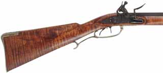 Virginia Longrifle
.50 caliber 42" Green Mountain barrel,
L&R flintlock, curly maple, nickel silver trim,
used, by Jack Garner