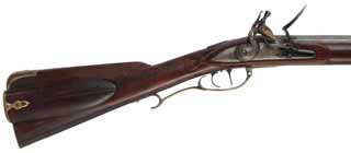 Virginia Longrifle,
.50 caliber, 42" swamped barrel, 
Chambers flintlock, curly maple, brass,
used, by E. N. Campbell