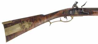 Late Lancaster Rifle,
.54 caliber, 42" Green Mountain barrel,
Golden Age flintlock, curly maple, engraved brass, used
