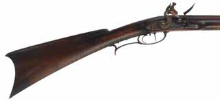 Southern Mountain Longrifle,
.36 caliber 44" swamped barrel,
late Ketland flintlock, curly maple, iron trim, 
new, unfired, by M. Compton