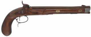 Fullstock Pistol,
.50 caliber, 11-3/4" barrel, 
percussion, walnut, iron trim,
used, by G. Nelson