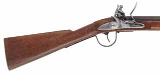 Northwest Trade Gun,
28 gauge, 36" octagon-to-round barrel,
flint lock, black walnut, brass & iron trim,
used, by North Star West