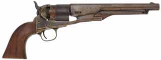1860 Colt Army Revolver,
.44 caliber, 8" barrel, 
percussion, brass frame, walnut, patina finish,
used, by Armi San Marco