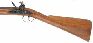 Left English Flint Fowling Gun,
20 gauge, 38" Getz barrel,
L&R Durs Egg flintlock, walnut, brass trim,
used, by Ron Scott