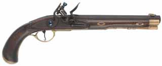 Kentucky Pistol,
.40 caliber, 9-1/2" barrel, 
flint lock, curly maple, brass trim, 
used by Harold Stansfield