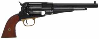 1858 Remington New Model Army Revolver,
.44 caliber, 8" barrel, 
percussion, walnut, blued steel frame, 
used, by Pietta