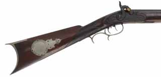 Antique Halfstock Rifle,
.35 caliber, 37-1/2" barrel, 
walnut, nickel silver, percussion,
LITTLE stamped marking on barrel