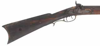 Antique Trade Rifle,
.42 caliber, 40" barrel, 
percussion, maple, brass, grease hole,
antique patina, unsigned 
