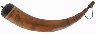 Powder Horn,
12-3/4", scrimshaw Federal eagle,
pine base with iron staple