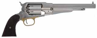1858 Remington New Model Army Revolver,
.44 caliber, 8" barrel, 
percussion, stainless steel frame, figured walnut grips,
used, by Pietta