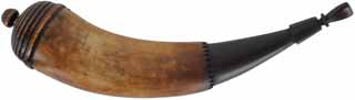Powder Horn,
13-1/2", beehive walnut base and stopper