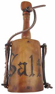 Salt Horn,
6" tall, turned spout, 
scrimshaw engraved