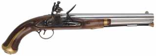 U. S. Model 1805 Harper's Ferry Officer's Pistol,
.58 caliber, 10" barrel, 
flintlock, walnut, brass, 
used, made in Belgium by Centennial