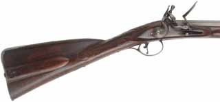 Virginia Longrifle
.54 caliber, 48" swamped barrel, 
Chambers' Virginia flint lock, walnut,
wooden patchbox, iron trim, used, signed by Chuck Edwards