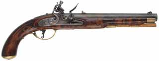 Kentucky Pistol
.50 caliber 10-1/2" straight octagon barrel,
L&R John Bailes flintlock, maple, brass trim,
used, signed B. Bowman