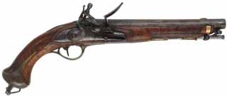 Antique Model 1789 Saxony Dragoon Pistol,
.69 caliber, 10-3/4" barrel, 
flintlock, walnut, brass, captured steel rod