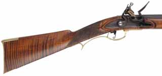 Halfstock Sporting Rifle,
.58 caliber, 32" octagon-to-round barrel, 
checkered maple, brass trim, L&R flintlock, 
new, unfired, by J.A. Wymore