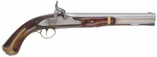 Second Model Virginia Manufactory Pistol
.56 caliber smoothbore, 10-1/4" barrel,
percussion conversion lock, walnut, brass, 
patina finished with period markings by S. Krolick