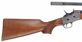 Remington Rolling Block Long Range Rifle,
caliber .45-70 Government, 34" octagon-to-round barrel,
checkered walnut, pistol grip, Parson's telescope,
used, made by Davide Pedersoli & Co.