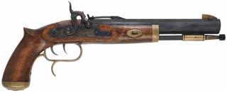 Trapper Pistol,
 .50 caliber, 9-7/8" barrel,
beech, percussion, set triggers,
used, by Traditions