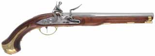 1733 French Dragoon Pistol,
.62 caliber smoothbore, 12" barrel,
L&R flintlock, walnut, brass trim, 
new, unfired, by K. Lincavage