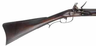 Southern Longrifle
.50 caliber, 42" swamped barrel, 
Chambers' English flintlock, maple,
hand forged iron trim, lightly used, signed by J. Alford