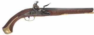 French Trade Pistol,
.54 caliber smoothbore, 12" barrel,
L&R flintlock, walnut, brass trim, 
new, unfired, by T. Frasier