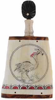 Priming Flask,
3-1/2" tall by 3" wide body,
scrimshaw heron
