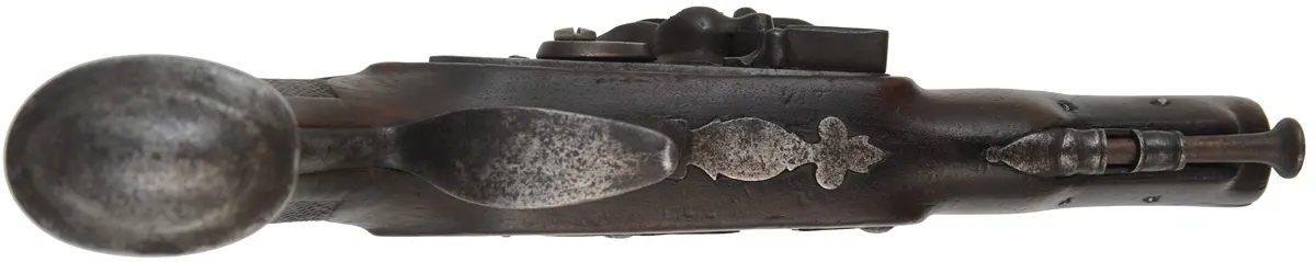 Antique Belt Pistol,
.58 caliber smoothbore, 5-1/4" octagon barrel,
flintlock, checkered walnut, iron trim Antique Belt Pistol,
.58 caliber smoothbore, 5-1/4" octagon barrel,
flintlock, checkered walnut, iron trim