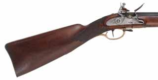 Antique European Fowling Gun,
.60 caliber smoothbore, 35-3/4" tapered octagon barrel, 
flintlock, checkered walnut, brass trim 
