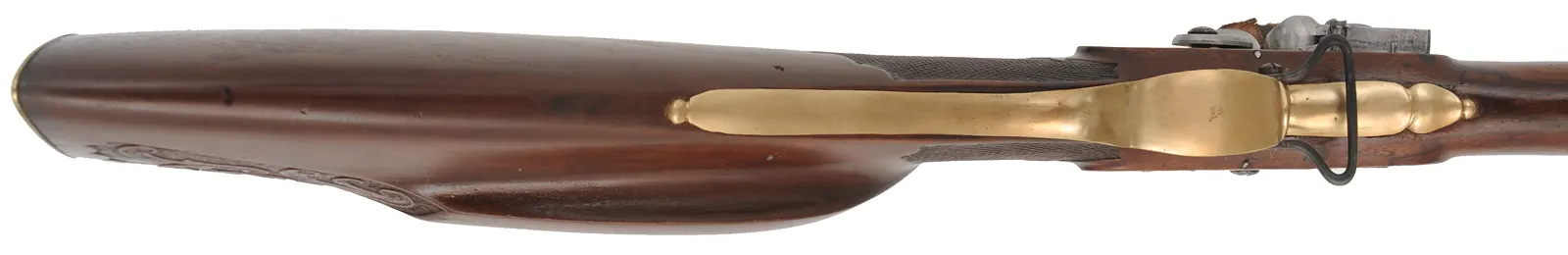 Antique European Fowling Gun,
.60 caliber smoothbore, 35-3/4" tapered octagon barrel, 
flintlock, checkered walnut, brass trim 