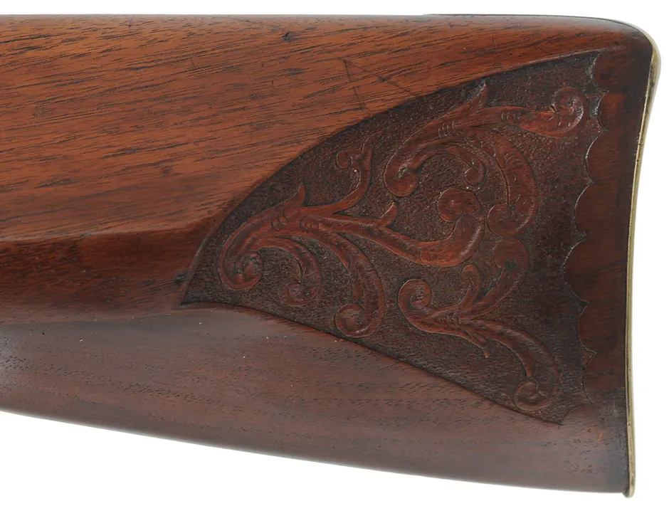 Antique European Fowling Gun,
.60 caliber smoothbore, 35-3/4" tapered octagon barrel, 
flintlock, checkered walnut, brass trim 