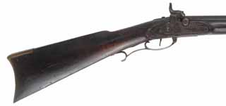 Antique Pennsylvania Smoothrifle,
.52 caliber smoothbore, 38-1/2" swamped barrel, 
percussion, maple stock with repairs, brass,
antique patina, unsigned

