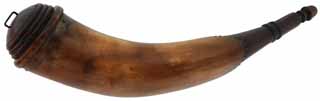 Tansel Powder Horn,
12", turned walnut base, iron staple