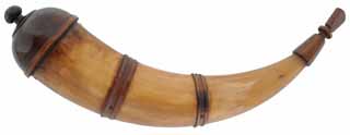 Southern Banded Powder Horn,
12-1/2", two bands, domed maple plug 