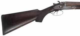Antique Breech Loading Double Shotgun,
12 gauge 2-5/8" chamber, 27-7/8" Damascus barrels,
walnut, tight action, 
marked John P. Lovell, Boston~Eureka Gun