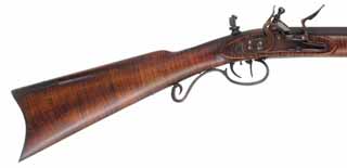 Hawken Fullstock Flint Rifle,
.54 caliber, 34" barrel,
flint lock, curly maple, iron trim, 
peep sight, used