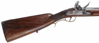Antique European Fowling Gun,
.59 caliber smoothbore, 33-3/4" swamped octagon barrel, 
reconverted flintlock, checkered walnut, bras & iron trim 