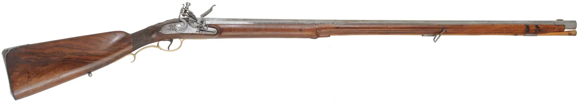 Antique European Fowling Gun,
.59 caliber smoothbore, 33-3/4" swamped octagon barrel,
reconverted flintlock, checkered walnut, bras & iron trim Antique European Fowling Gun,
.59 caliber smoothbore, 33-3/4" swamped octagon barrel,
reconverted flintlock, checkered walnut, bras & iron trim