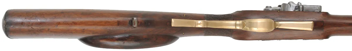Antique European Fowling Gun,
.59 caliber smoothbore, 33-3/4" swamped octagon barrel,
reconverted flintlock, checkered walnut, bras & iron trim Antique European Fowling Gun,
.59 caliber smoothbore, 33-3/4" swamped octagon barrel,
reconverted flintlock, checkered walnut, bras & iron trim