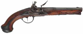 Antique French Pistol,
.55 caliber smoothbore, 8-3/8" octagon-to-round barrel,
reconverted flintlock, iron trim, walnut, unsigned