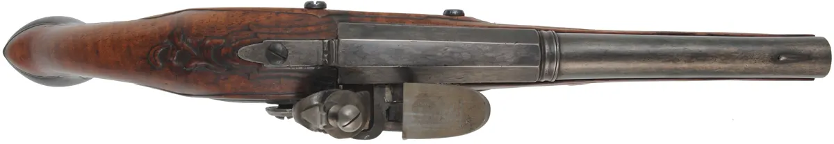 Antique French Pistol,
.55 caliber smoothbore, 8-3/8" octagon-to-round barrel,
reconverted flintlock, iron trim, walnut, unsigned Antique French Pistol,
.55 caliber smoothbore, 8-3/8" octagon-to-round barrel,
reconverted flintlock, iron trim, walnut, unsigned