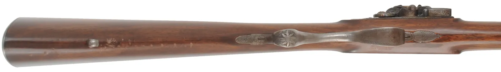 Fowler with Smooth and Rifled Barrels,
20 gauge, 35-1/2" octagon-to-round barrel,
.54 caliber, 33" octagon-to-round barrel,
L&R flint lock, walnut, iron trim, used